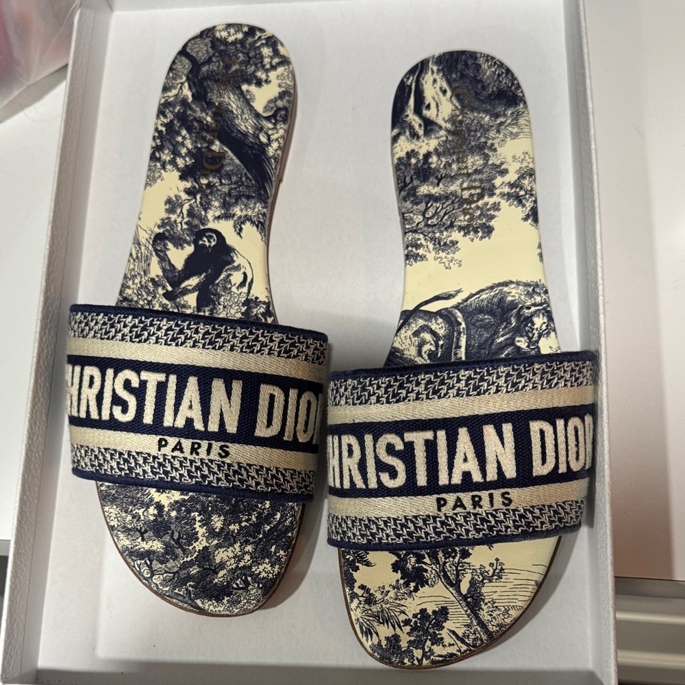 Christian Dior Blue and Cream Slides